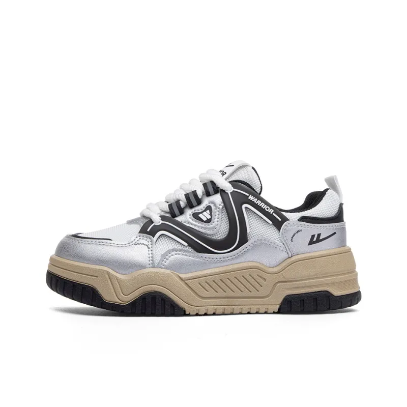 Warrior Anti Slip And Wear Resistant Coverage Low Top Skateboard Shoes Women's Silver White Black-0