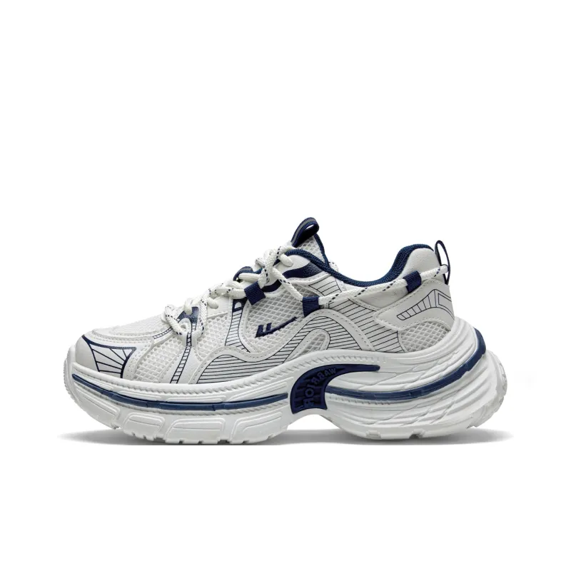 Warrior Wear Resistant Wide Coverage Lightweight Low Top Chunky Sneakers Unisex Beige Blue-0