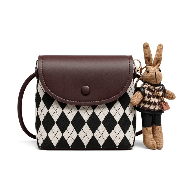 MILLIE'S Fabric Shoulder Bag, Crossbody Bag, Bucket Bag Women's Chessboard Coffee-2