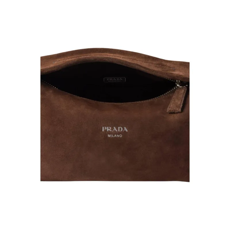 PRADA Calfskin Shoulder Bag Crossbody Bag Handbag Unisex Coffee Brown-4