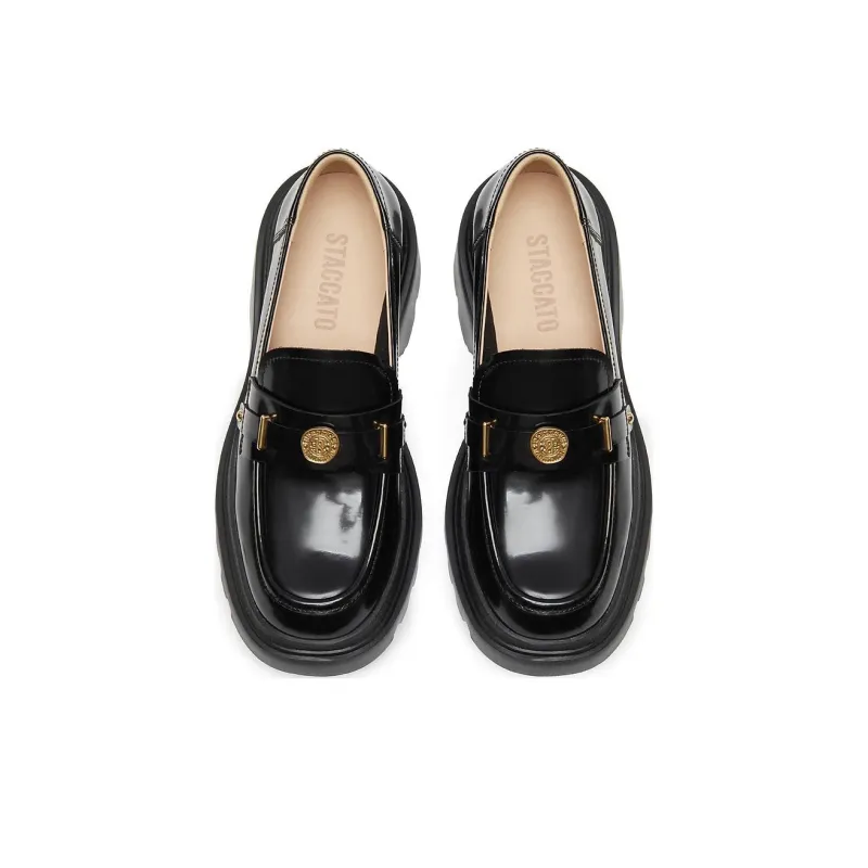 Staccato Wishing Coin Platform Height Increasing Loafers 4.5CM Women's Black-3