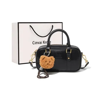 CinvaiKrose Synthetic Leather Shoulder Bag Crossbody Bag Handbag Bowling Bag Small Size Women's Black/Brown