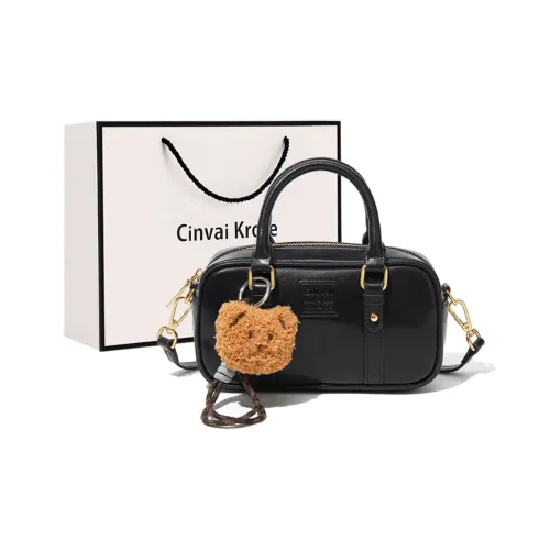 CinvaiKrose Synthetic Leather Shoulder Bag Crossbody Bag Handbag Bowling Bag Small Size Women's Black/Brown