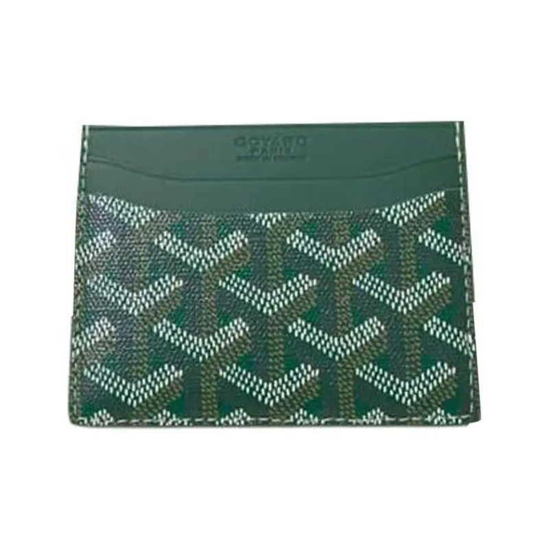 GOYARD Saint-Sulpice Canvas With Leather Dog's Teeth Card Clip Card Holder Unisex Green With Dark Blue Small Heart-1