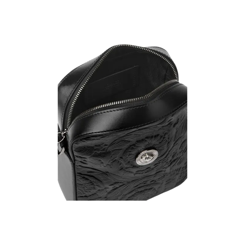 FANSIZHE MEDUSA BIGGIE Collection Barocco Cow Leather Shoulder Bag Crossbody Bag Small Size Men's Black-3