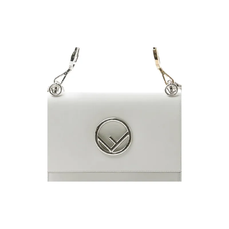 FENDI Kan I Leather Shoulder Bag Crossbody Bag Handbag Women's White-3
