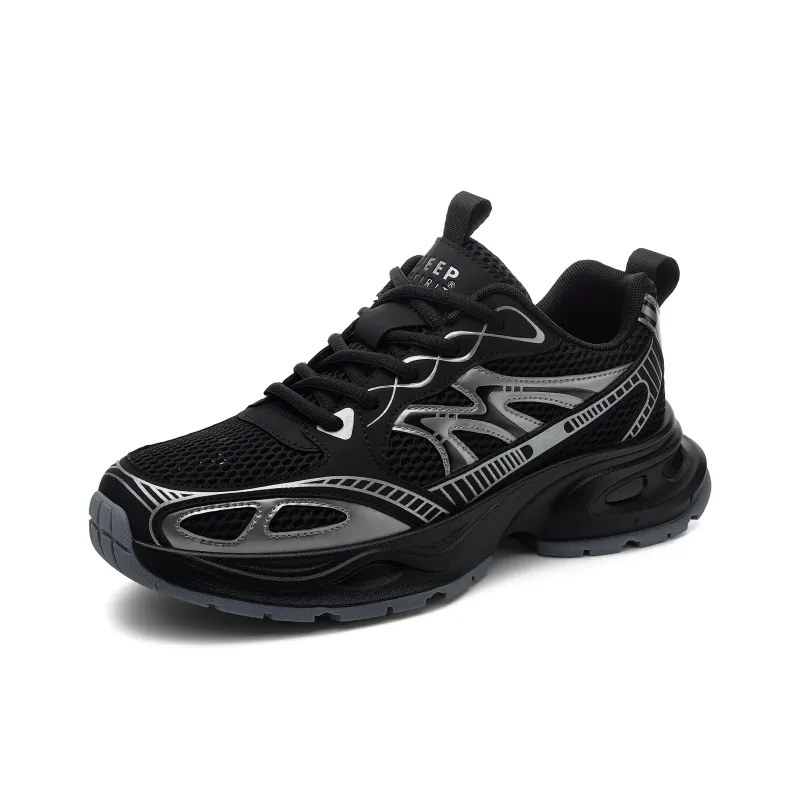 JEEP SPIRIT Height Increasing Lightweight Slip Resistant Low Top Chunky Sneakers Men's Graphite Silver-2
