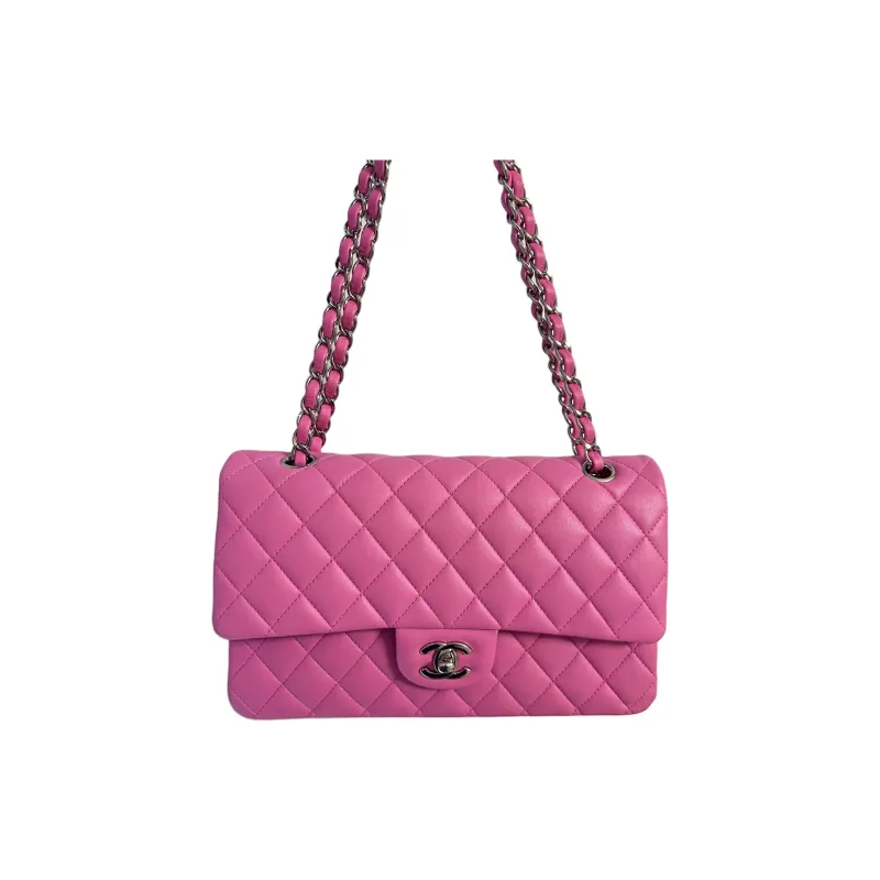 CHANEL Classic Flap CF21K Winter Lambskin One Shoulder Handbag, Crossbody Bag Medium Size Women's Vibrant Pink-1