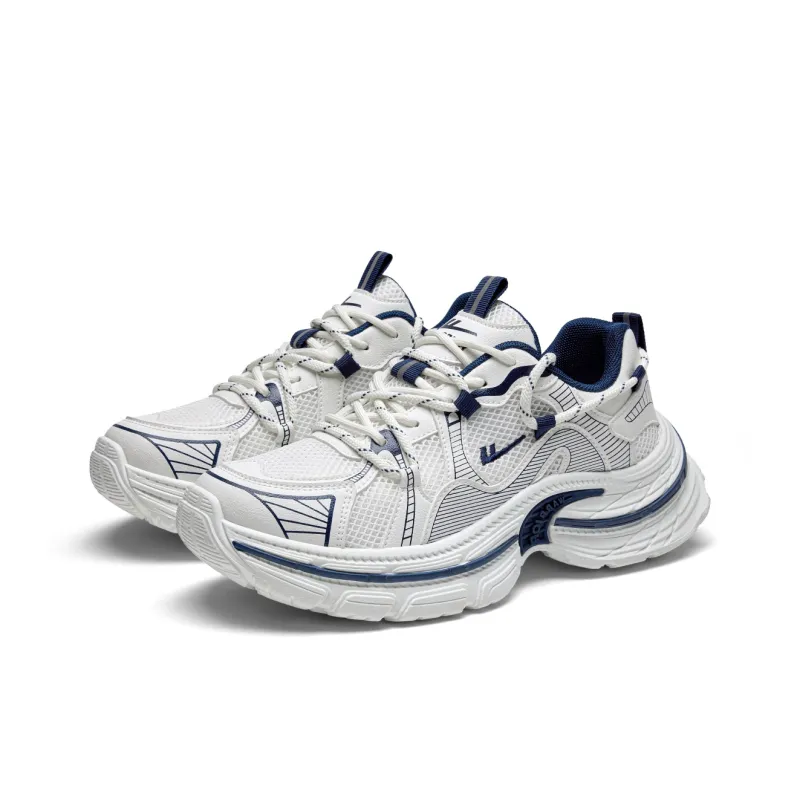 Warrior Wear Resistant Wide Coverage Lightweight Low Top Chunky Sneakers Unisex Beige Blue-2