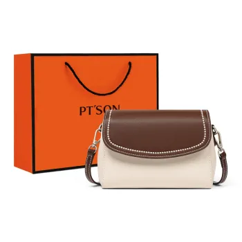 PT'SON Cow Leather Small Square Bag Shoulder Bag Women's White & Coffee