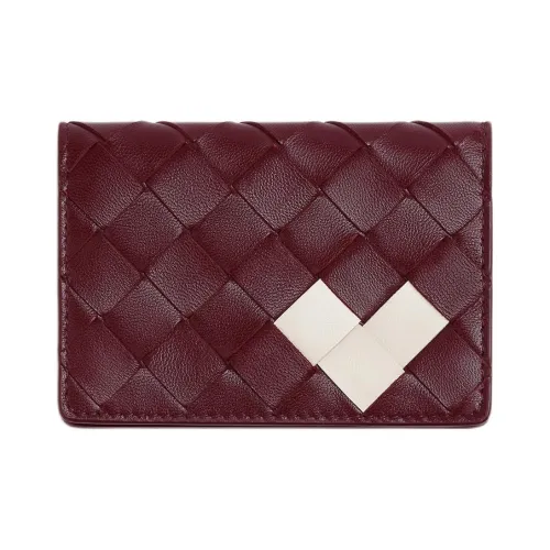Bottega Veneta Intrecciato Lambskin Card Holder Women's Burgundy