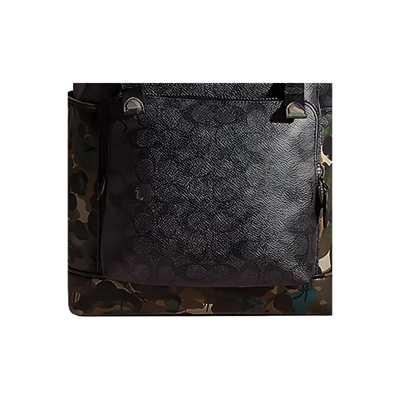 COACH League Canvas With Polished Pebbled Leather Travel Bags Backpack Large Size Men's Black Patchwork Camouflage-2