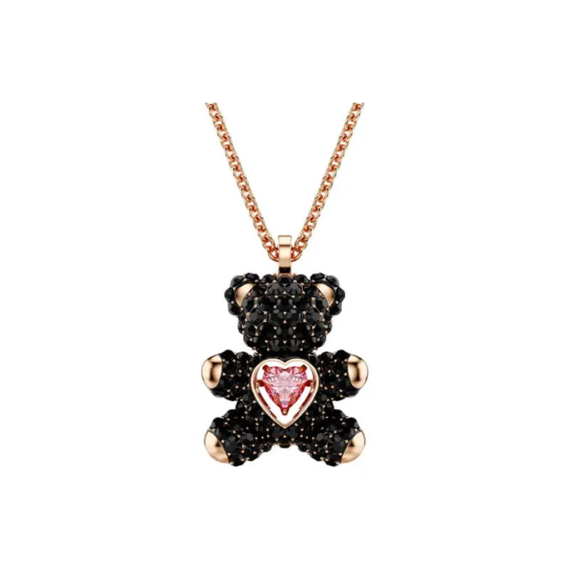 Swarovski Faux Crystal, Rose Gold Plated Necklaces Unisex Black-2