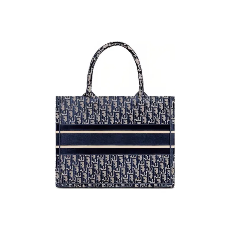 DIOR BookTote Velvet Tote Bag Shopping Bag Shoulder Bags Handbags Medium Size Women's Dark Blue-2