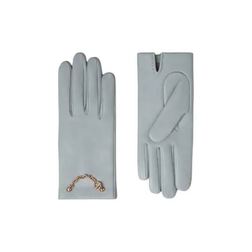 HERMES Silk Metal Palladium-Plated Knit Gloves Women's Blue