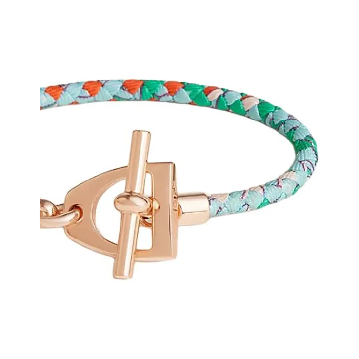 HERMES Silk Metal Rose Gold-Plated Bracelets Women's Blue-1