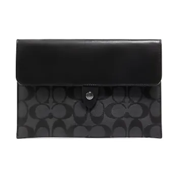 COACH Tablet Canvas With Leather Card Holder Wallet Medium Size Men's Black