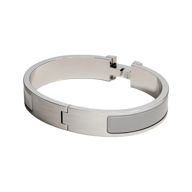 HERMES Enamel Bangles Men's Gray White-2