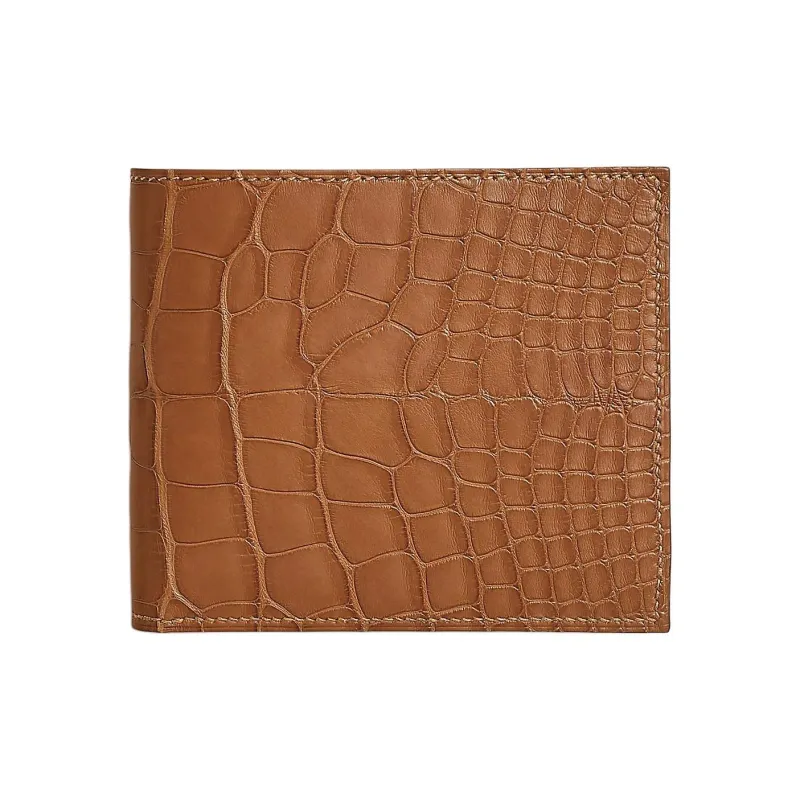 HERMES MC² Euclide Matte Crocodile Leather Wallet Men's 37 Gold Gold Brown-0