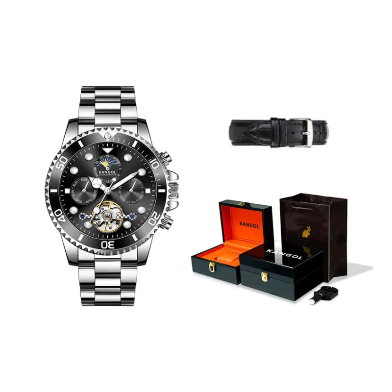 KANGOL Automatic Mechanical Movement Stainless Steel Watchband Watch Men's Watches Black Dial-16