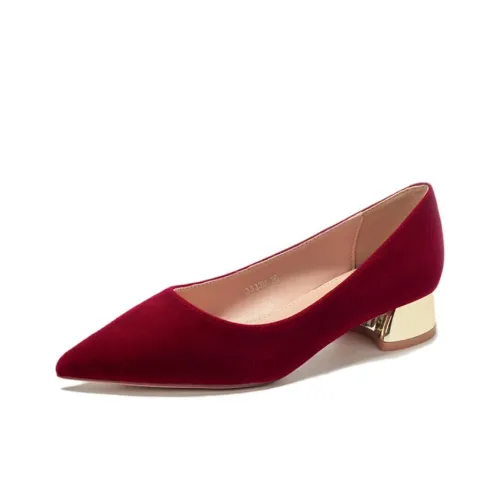 QITUMAUL Chunky Heel High Heels 3cm Women's Red