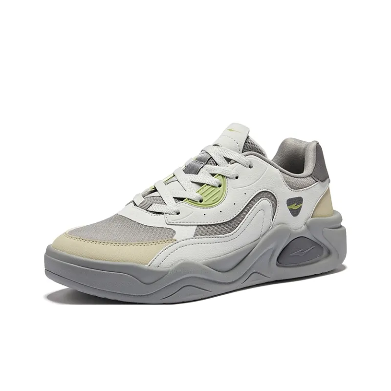 Erke The Clouds Come Anti Slip Wear Resistant Low Top Skateboard Shoes Men's Medium Gray White Dew Gray-2