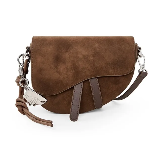 Teenmix Split Cow Leather Saddle Bag, Crossbody Bag, Shoulder Bag Trumpets Women's Coffee/Brown/Latte/Black-1