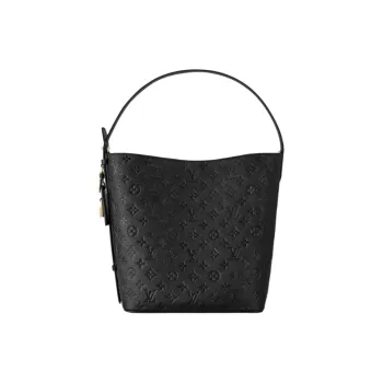 LOUIS VUITTON Embossed Grain Cow Leather Bucket Bag, Handbag, Shoulder Bag Large Size Women's Black