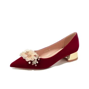 QITUMAUL Chunky Heel High Heels 3cm Women's Red