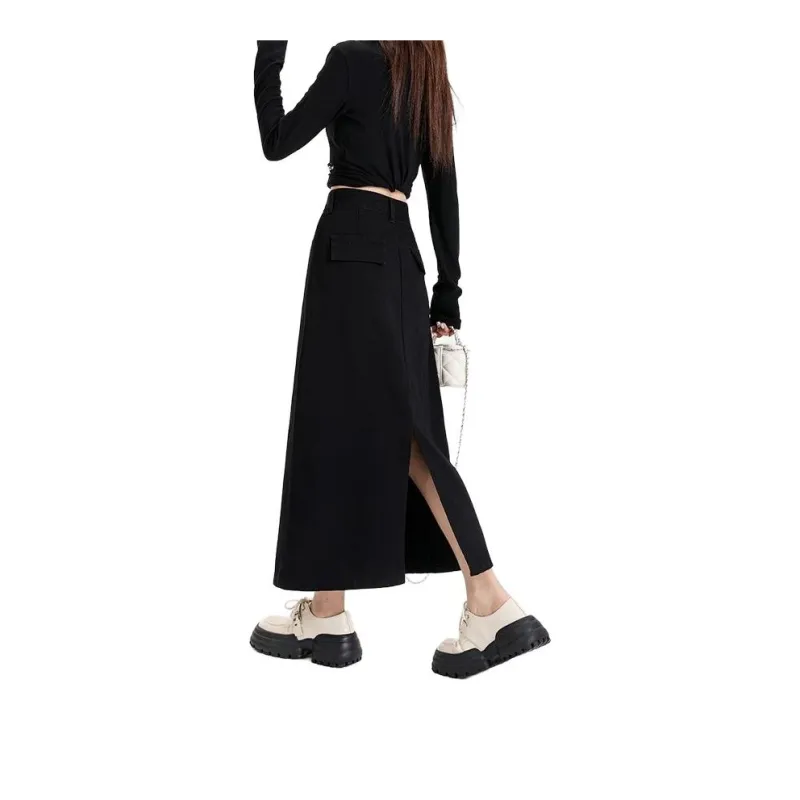 7 SEVFUN Slimming, Height Increasing, Loose Fit, Draped Commute Trendy Campus Style Denim Long Skirt Women's Black-1