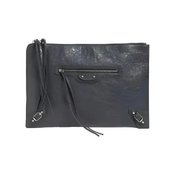 Balenciaga Lambskin Clutch Large Size Women's Gray