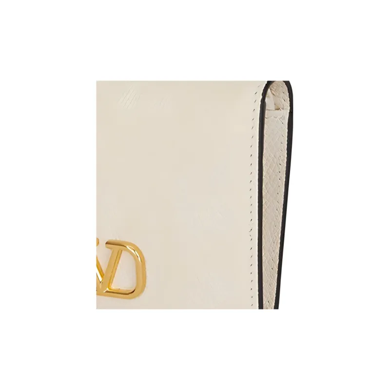 Valentino Vlogo Cow Leather Wallet Card Holder Women's White-3