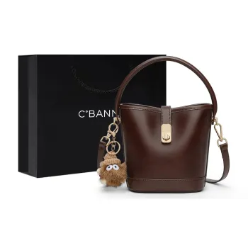 C°BANNER Cow Leather Shoulder Bag, Crossbody Bag, Handbag, Bucket Bag Large Size Women's Wine Coffee