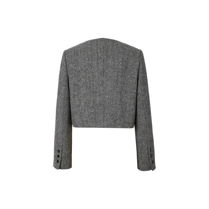 Hopeshow Cropped Coat Women's Black Gray-1