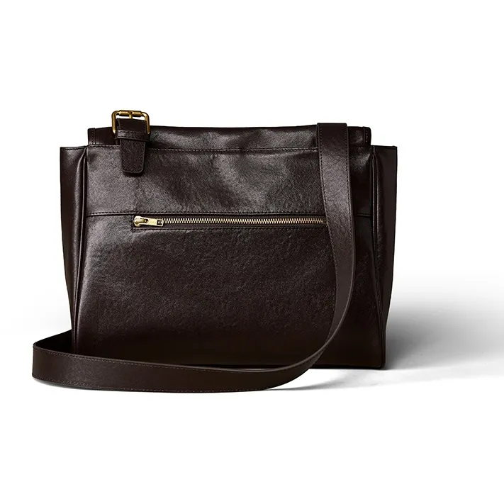 KAISER Top Grain Vegetable Tanned Cow Leather Shoulder Bag Women's Chocolate/Black-3