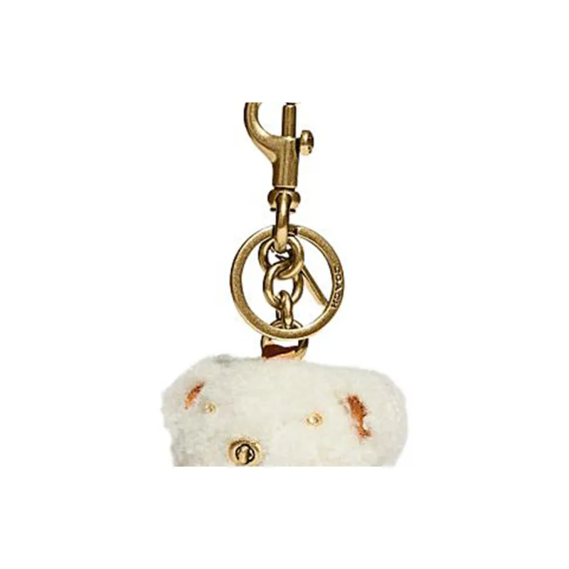 COACH Shearling With Glove Tanned Leather And Cotton Handbag Pendant Keychain Bag Accessory Unisex Beige-2