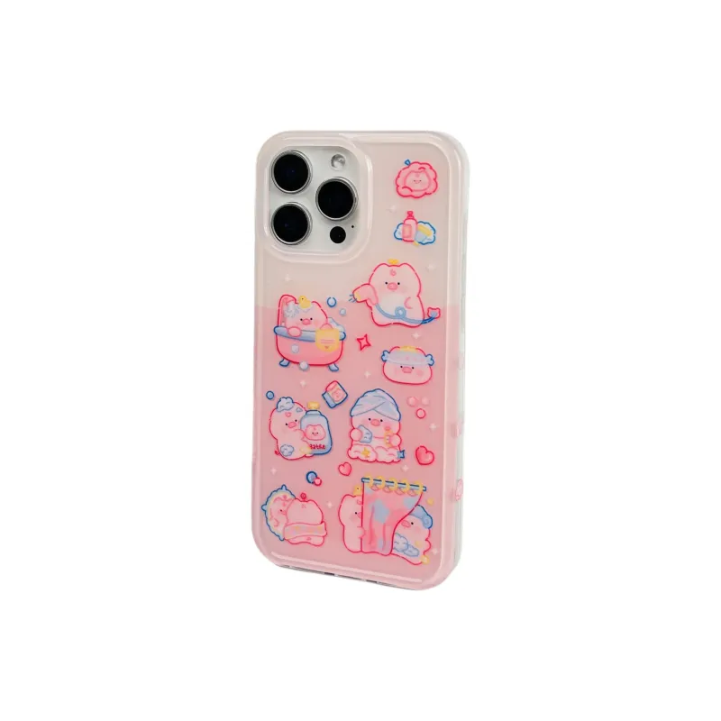 Wei Xin Acrylic Material Pink Piglet Bathing Phone Cases Compatible With IPhone 16/15 Pro Max/Apple 13/14 Pro/Max-6