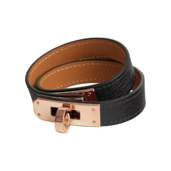 HERMES Leather Bracelets Men's Black