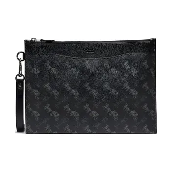 COACH Hitch Leather Paneled Canvas Clutch Medium Size Men's Light Gray