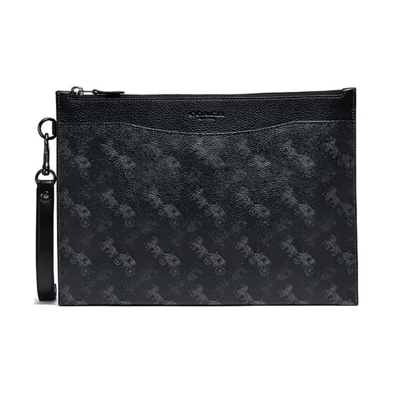 COACH Hitch Leather Paneled Canvas Clutch Medium Size Men's Light Gray-0