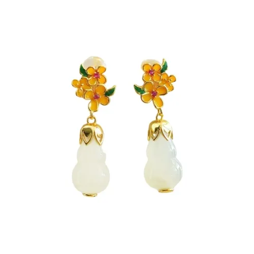 Gifts Hetian Jade Earrings Pale Greenish-White Jade Unisex