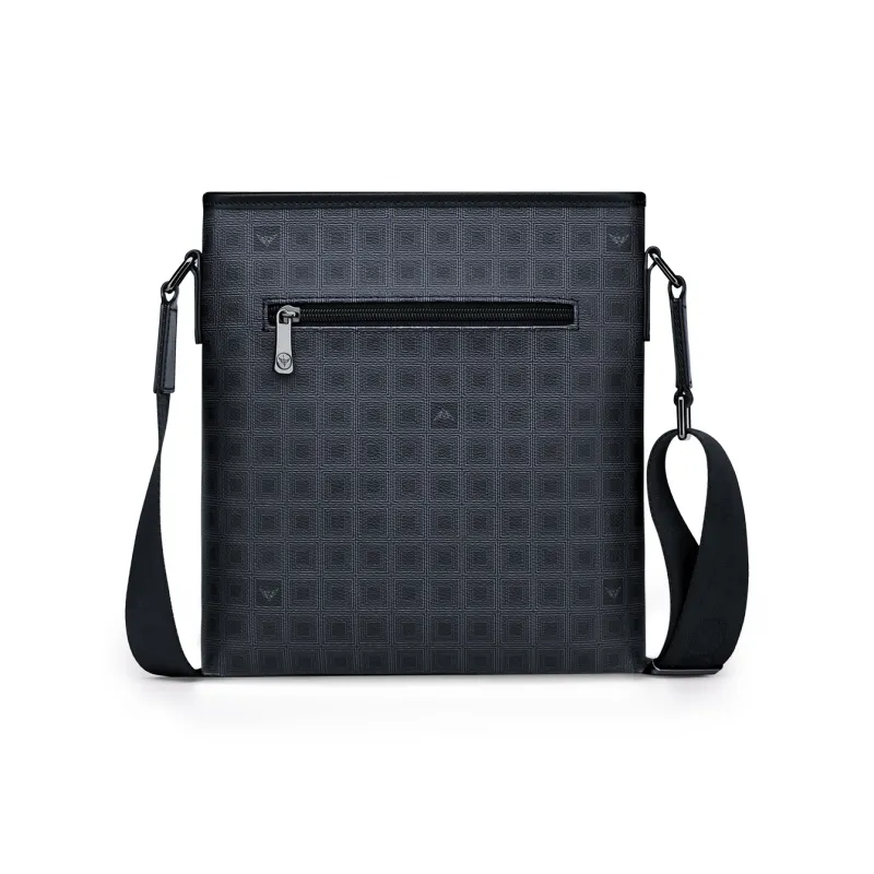 WilliamPOLO PVC Advanced Niche Crossbody Bag Shoulder Bag Men's Black Grid Pattern-2
