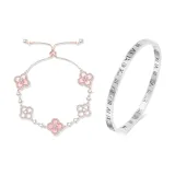 Four-Leaf Clover Bracelet+Roman Numeral Bangle