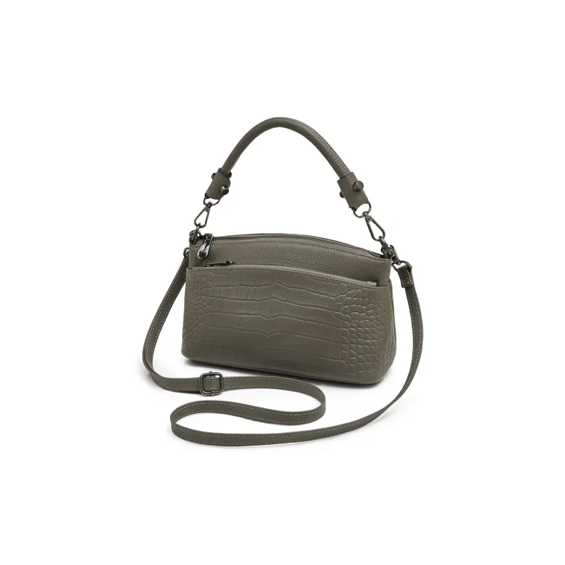 Old Man's Head Top Grain Cow Leather Underarm Crossbody Bag Regular Women's Gray/Black-2