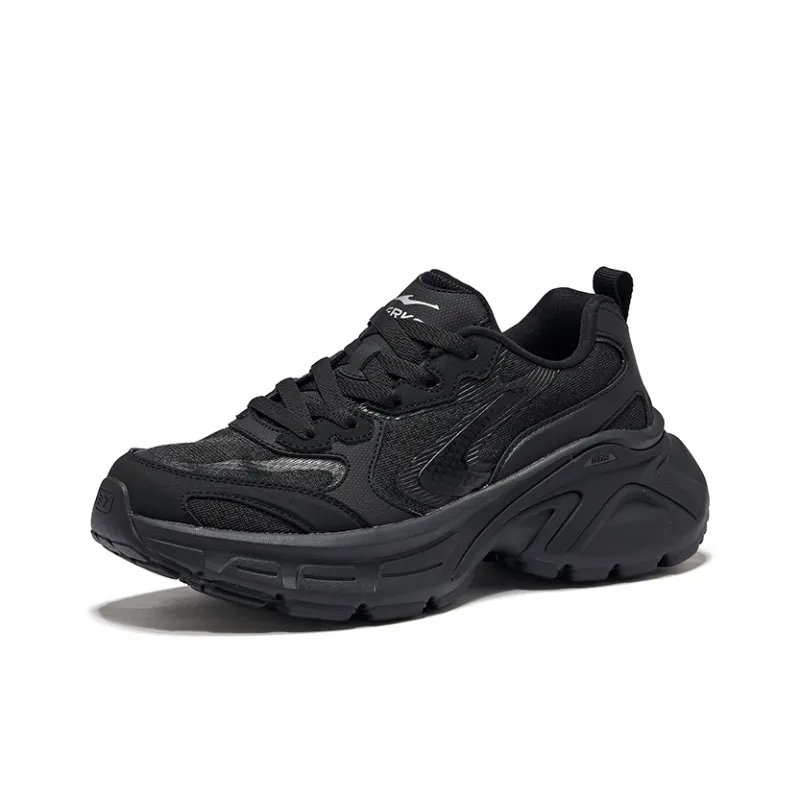 Erke Millennium Wear Resistant Lightweight Height Increasing Low Top Casual Shoes Women's Jet Black-2