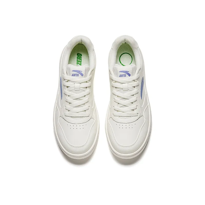 Anta Anti-Slip And Wear-Resistant Lightweight Height Increasing Low-Top Skateboard Shoes Women's White Blue-2
