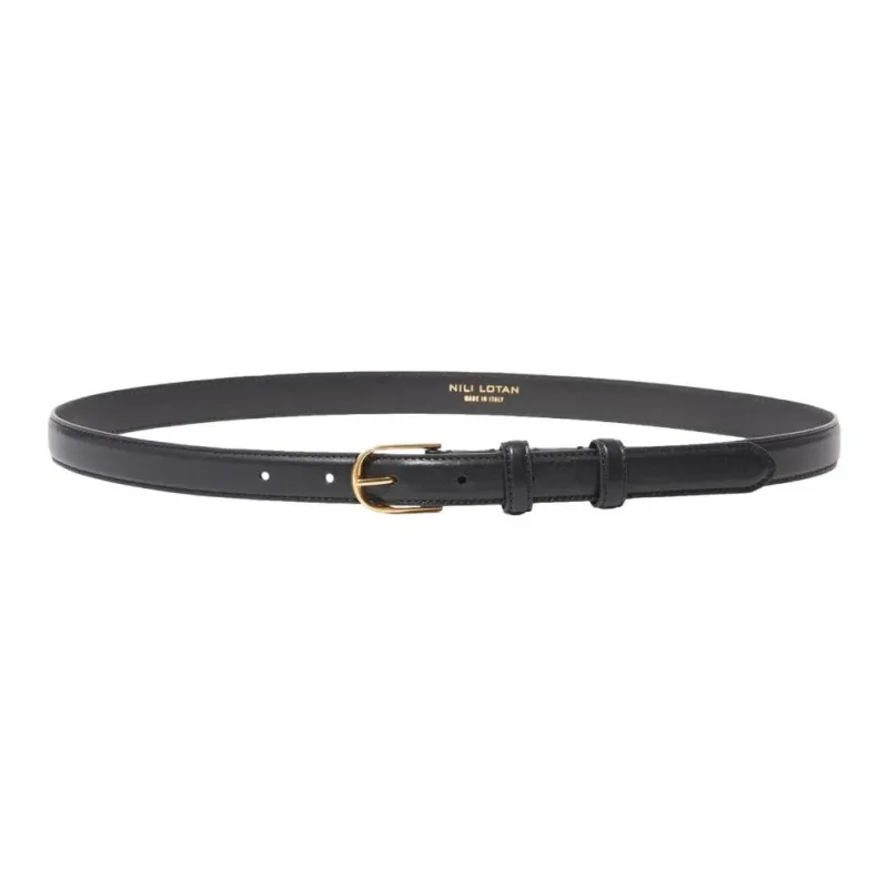 NILI LOTAN Brass Leather Calfskin Leather Belts Women's Black --0