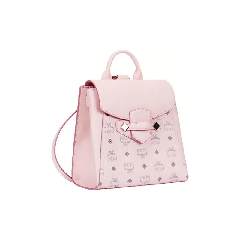 MCM Coated Canvas With Leather Backpack, Shoulder Bag, Crossbody Bag Small Size Women's Pink-1