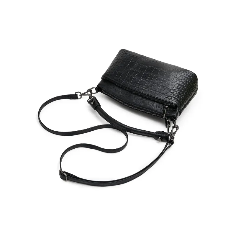 Old Man's Head Top Grain Cow Leather Underarm Crossbody Bag Regular Women's Gray/Black-10