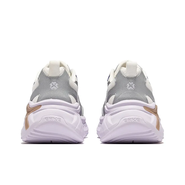Erke Wear resistant And Lightweight Low Top Casual Shoes Women's Microcrystal White Bright Silver-3